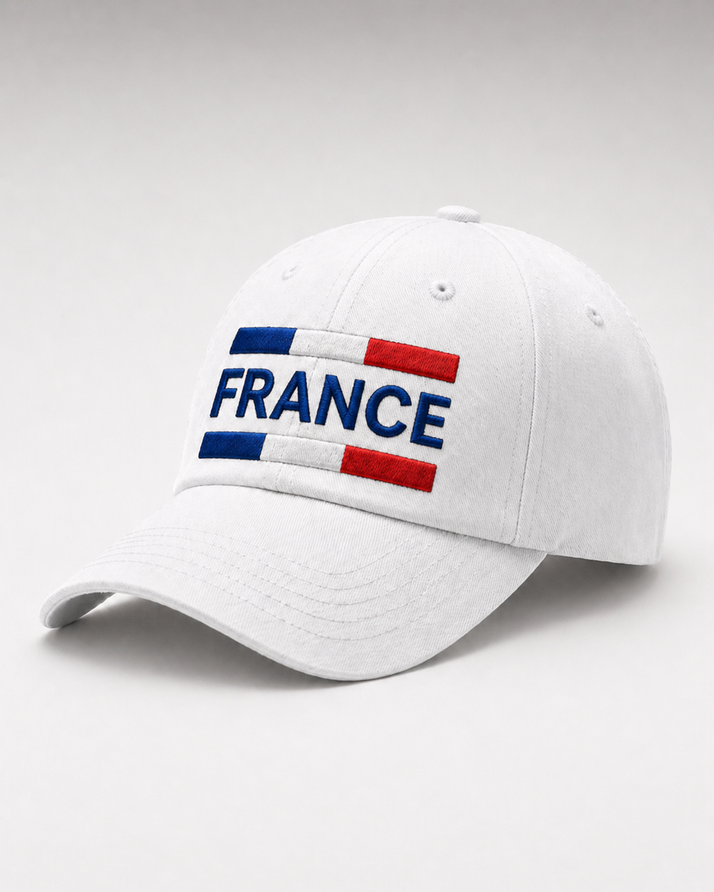 France Embroidered White Baseball Cap – Blue White Red Block Design