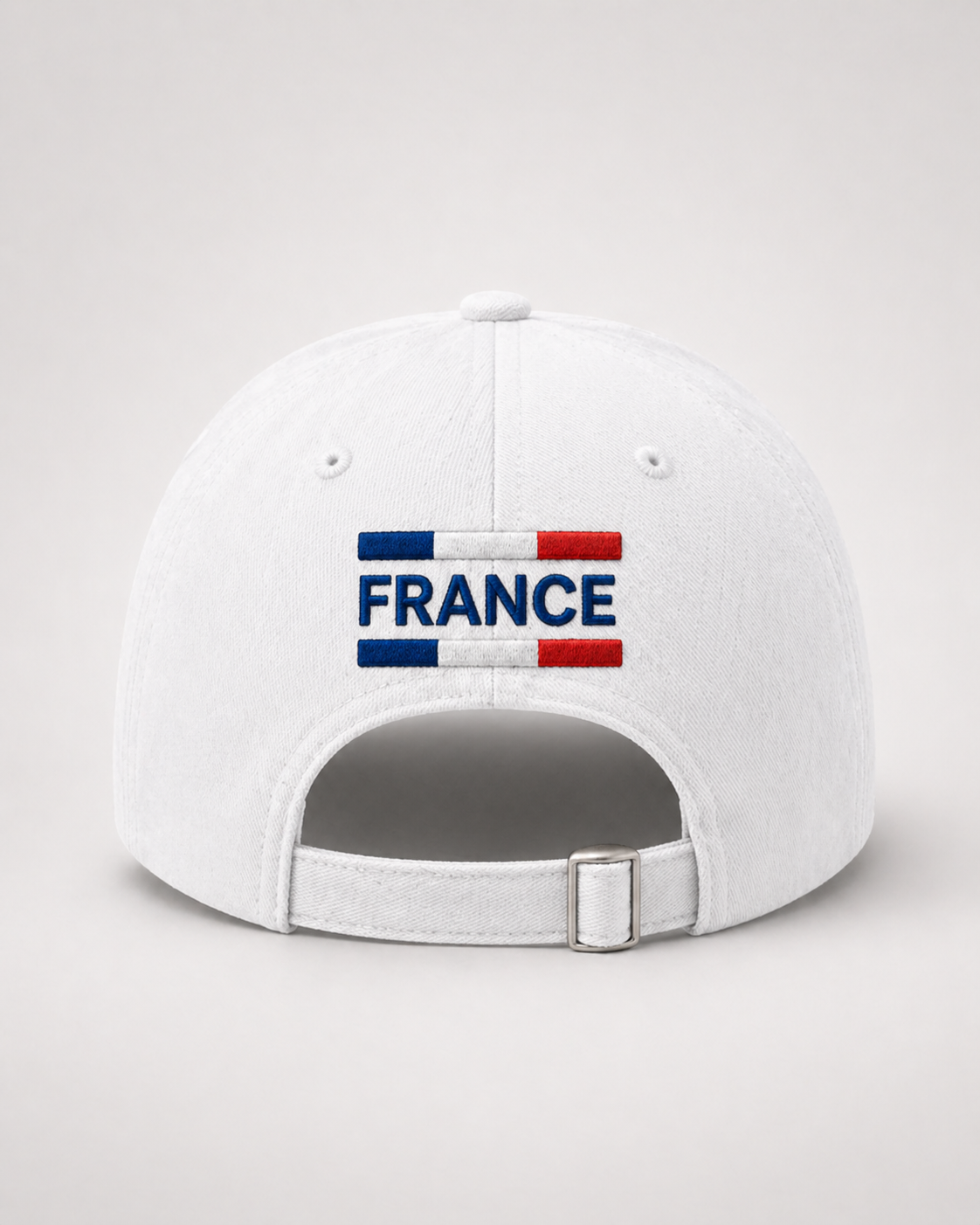 France Embroidered White Baseball Cap – Blue White Red Block Design