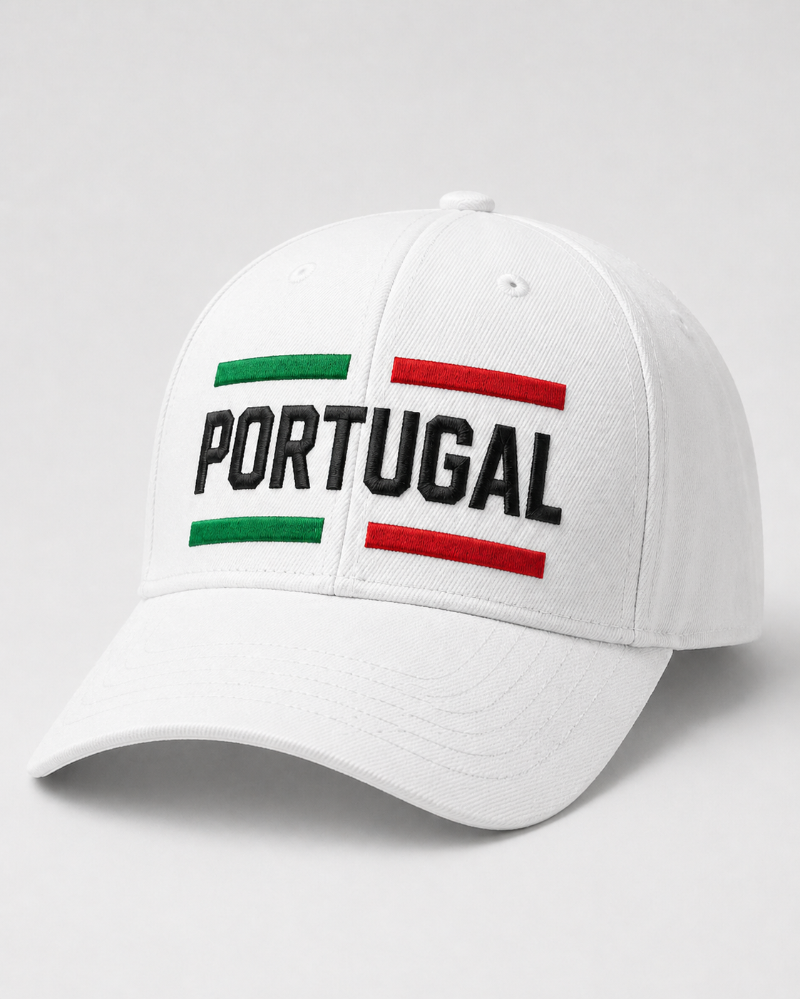 Portugal Embroidered White Baseball Cap – Green Red Flag Block Design
